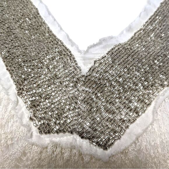 Anthropologie KNITTED & KNOTTED Cille Beaded Lace Top Ivory Blouse S - Picture 3 of 11